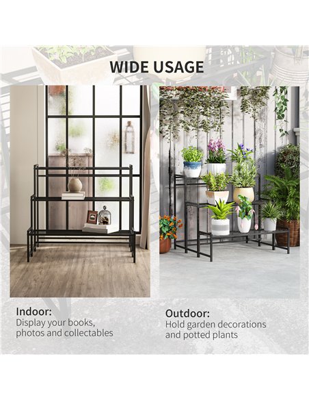 Outsunny Three-Tier Metal Plant Shelf - Black - pic 163772 | FastDaddyshop