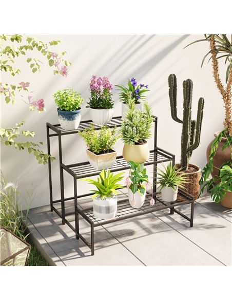 Outsunny Three-Tier Metal Plant Shelf - Black - pic 163774 | FastDaddyshop