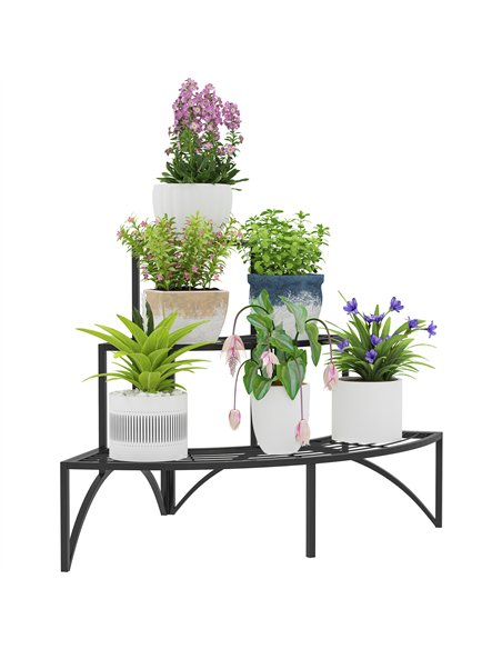 Outsunny Three-Tier Corner Metal Plants Shelves - Black - pic 163775 | FastDaddyshop