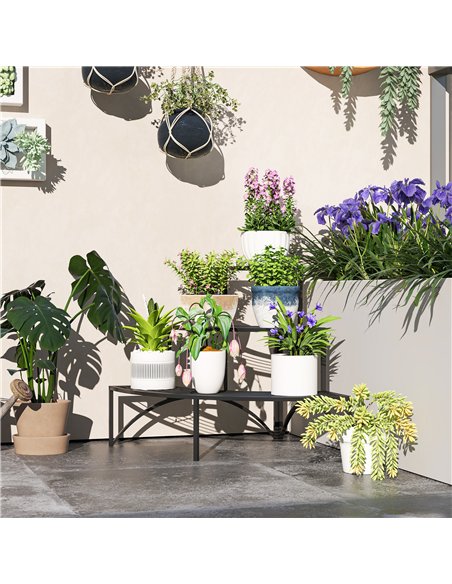 Outsunny Three-Tier Corner Metal Plants Shelves - Black - pic 163776 | FastDaddyshop