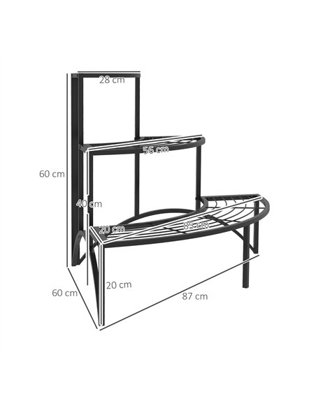 Outsunny Three-Tier Corner Metal Plants Shelves - Black - pic 163777 | FastDaddyshop