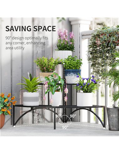 Outsunny Three-Tier Corner Metal Plants Shelves - Black