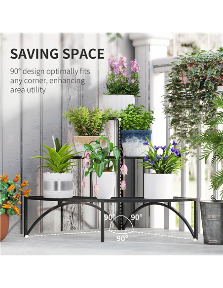 Outsunny Three-Tier Corner Metal Plants Shelves - Black - pic 163778 | FastDaddyshop