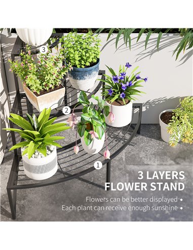 Outsunny Three-Tier Corner Metal Plants Shelves - Black