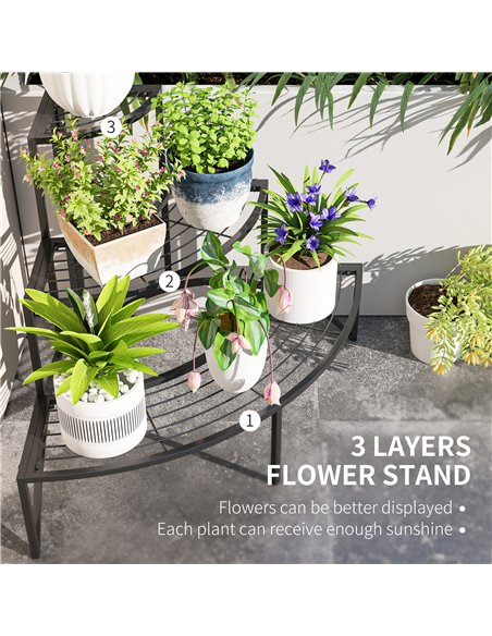 Outsunny Three-Tier Corner Metal Plants Shelves - Black - pic 163779 | FastDaddyshop