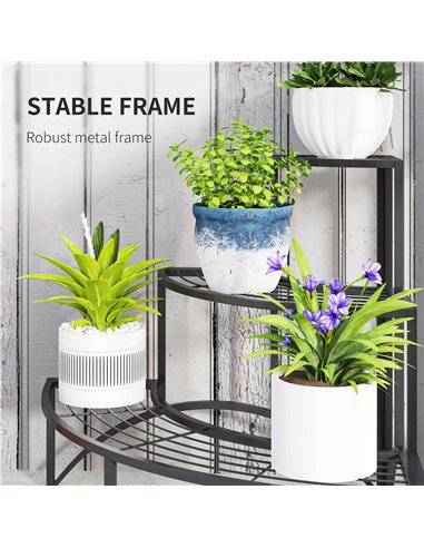 Outsunny Three-Tier Corner Metal Plants Shelves - Black