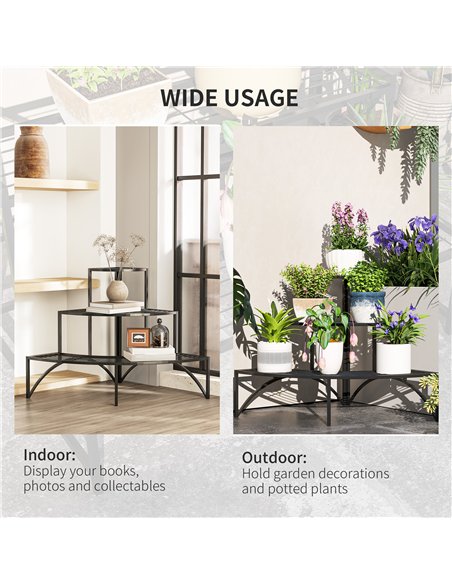 Outsunny Three-Tier Corner Metal Plants Shelves - Black - pic 163781 | FastDaddyshop