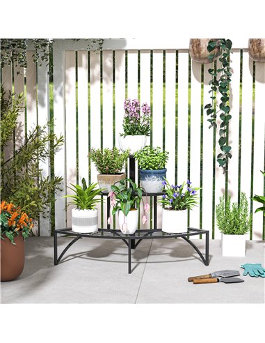 Outsunny Three-Tier Corner Metal Plants Shelves - Black