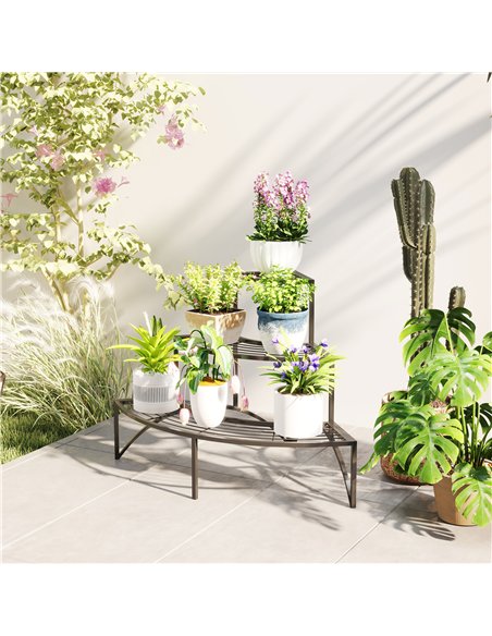 Outsunny Three-Tier Corner Metal Plants Shelves - Black - pic 163783 | FastDaddyshop