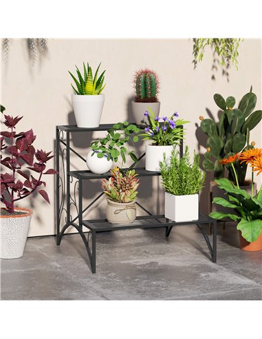 Outsunny Three-Tier Decorative Metal Plant Stand - Black