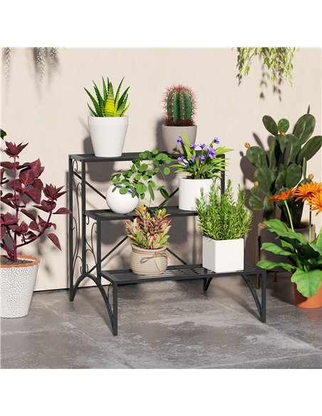 Outsunny Three-Tier Decorative Metal Plant Stand - Black - pic 163785 | FastDaddyshop
