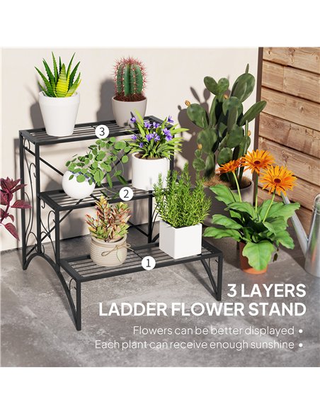 Outsunny Three-Tier Decorative Metal Plant Stand - Black - pic 163787 | FastDaddyshop