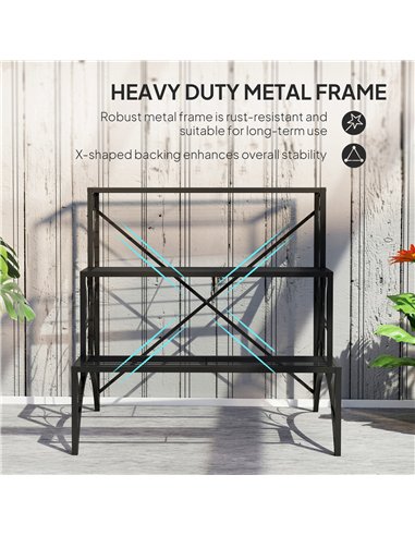 Outsunny Three-Tier Decorative Metal Plant Stand - Black