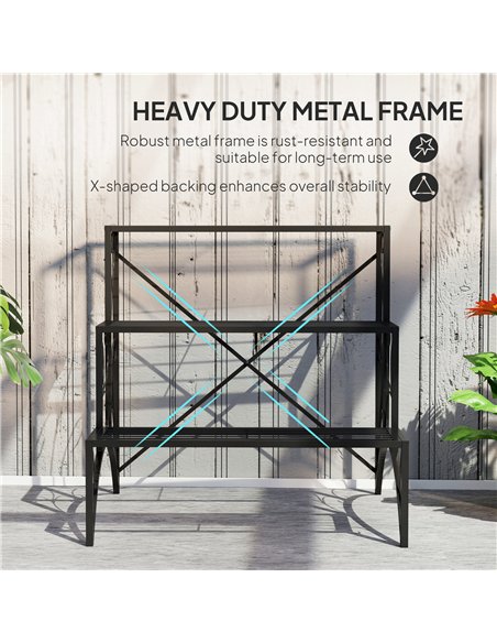 Outsunny Three-Tier Decorative Metal Plant Stand - Black - pic 163788 | FastDaddyshop
