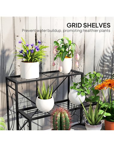 Outsunny Three-Tier Decorative Metal Plant Stand - Black