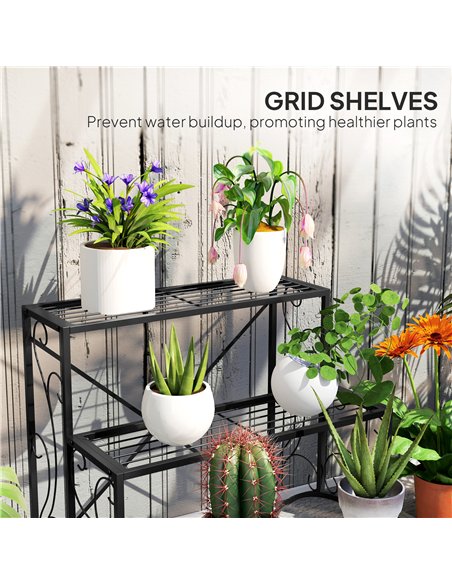 Outsunny Three-Tier Decorative Metal Plant Stand - Black - pic 163789 | FastDaddyshop