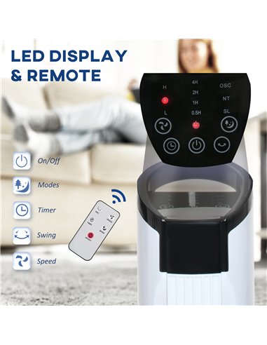 Homcom 31'' Oscillating Tower Fan with 3 Speed, 3 Mode, Timer, LED, Remote, White