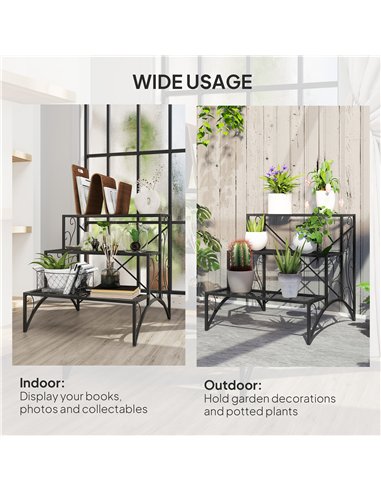 Outsunny Three-Tier Decorative Metal Plant Stand - Black