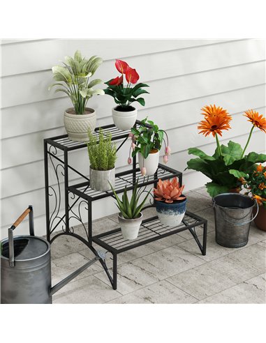 Outsunny Three-Tier Decorative Metal Plant Stand - Black
