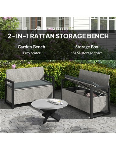 Outsunny 151.5L Storage Garden Bench, with Cushion - Grey