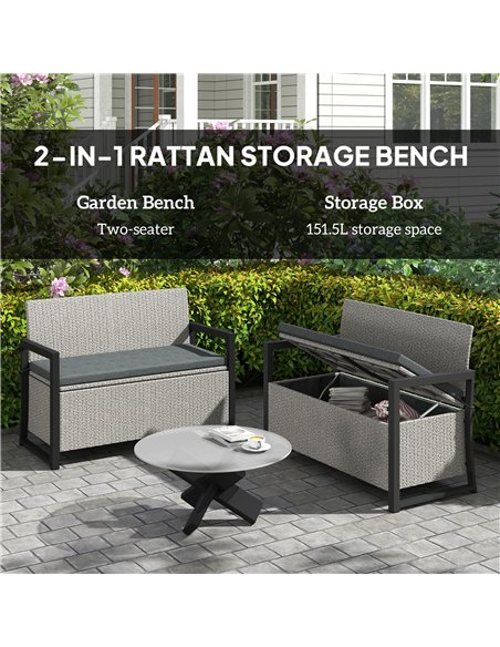 Outsunny 151.5L Storage Garden Bench, with Cushion - Grey - pic 163814 | FastDaddyshop