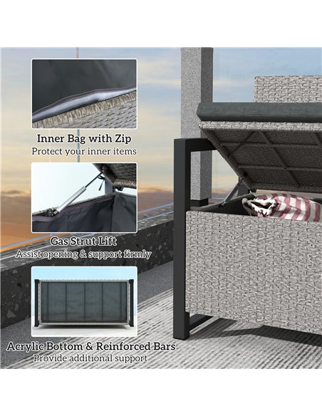 Outsunny 151.5L Storage Garden Bench, with Cushion - Grey - pic 163815 | FastDaddyshop