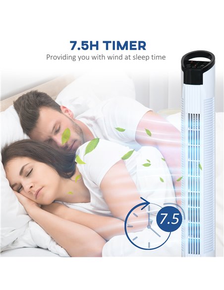 Homcom 31'' Oscillating Tower Fan with 3 Speed, 3 Mode, Timer, LED, Remote, White - pic 16382 | FastDaddyshop