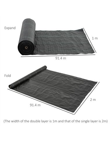 Outsunny 2m x 90m Weed Control Membrane, Heavy Duty Weed Control Barrier Fabric, 90gsm Ground Cover for Patios, Garden, Flower b