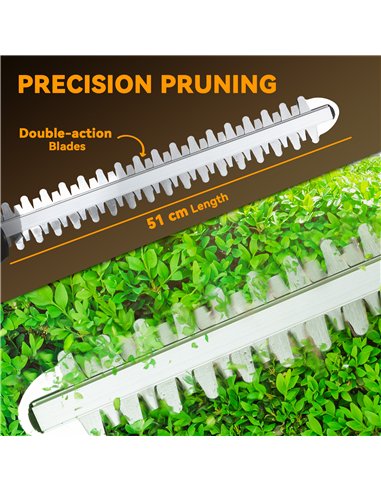 Outsunny Cordless Hedge Trimmer, Electric Hedge Cutter with 51cm Blade, Brushless Motor and 2 x 4.0Ah Batteries for Branches, Sh