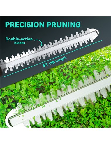Outsunny Cordless Hedge Trimmer, Electric Hedge Cutter with 51cm Blade, Brushless Motor and 2 Batteries for Branches, Shrubs, Tw