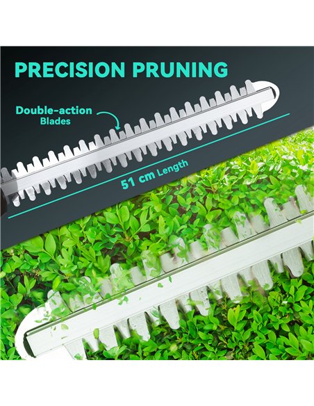 Outsunny Cordless Hedge Trimmer, Electric Hedge Cutter with 51cm Blade, Brushless Motor and 2 Batteries for Branches, Shrubs, Tw - pic 163843 | FastDaddyshop