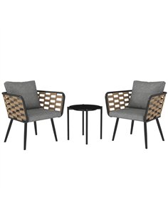 Outsunny 3 Pieces Rattan Bistro Set with Washable Seat and Back Cushions, Glass Top Coffee Table, for Outdoor, Patio, Black