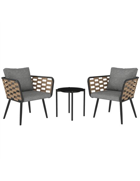 Outsunny 3 Pieces Rattan Bistro Set with Washable Seat and Back Cushions, Glass Top Coffee Table, for Outdoor, Patio, Black - pic 163856 | FastDaddyshop