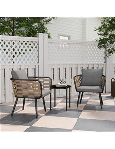 Outsunny 3 Pieces Rattan Bistro Set with Washable Seat and Back Cushions, Glass Top Coffee Table, for Outdoor, Patio, Black 2