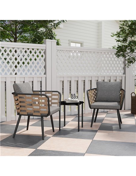 Outsunny 3 Pieces Rattan Bistro Set with Washable Seat and Back Cushions, Glass Top Coffee Table, for Outdoor, Patio, Black - pic 163857 | FastDaddyshop
