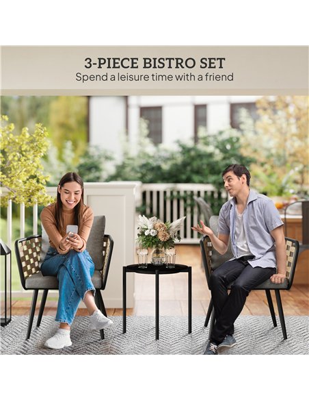 Outsunny 3 Pieces Rattan Bistro Set with Washable Seat and Back Cushions, Glass Top Coffee Table, for Outdoor, Patio, Black - pic 163859 | FastDaddyshop