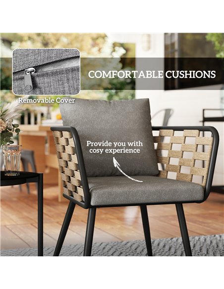 Outsunny 3 Pieces Rattan Bistro Set with Washable Seat and Back Cushions, Glass Top Coffee Table, for Outdoor, Patio, Black - pic 163860 | FastDaddyshop