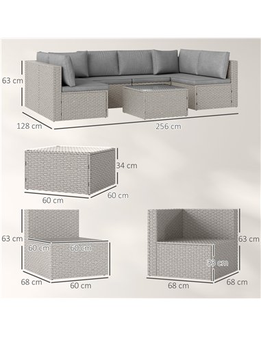 Outsunny Seven-Piece Modular Rattan Set - Grey