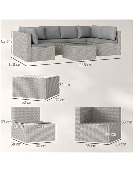 Outsunny Seven-Piece Modular Rattan Set - Grey - pic 163867 | FastDaddyshop