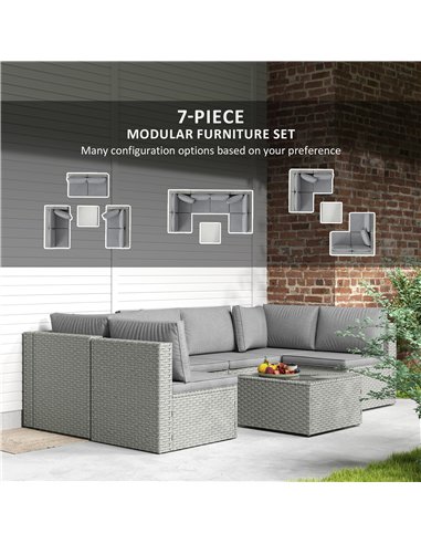 Outsunny Seven-Piece Modular Rattan Set - Grey
