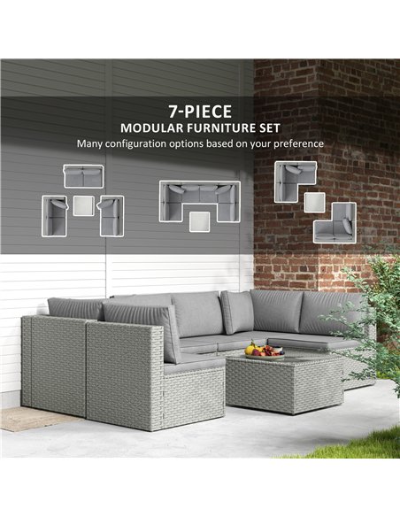 Outsunny Seven-Piece Modular Rattan Set - Grey - pic 163868 | FastDaddyshop
