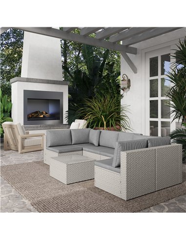 Outsunny Seven-Piece Modular Rattan Set - Grey