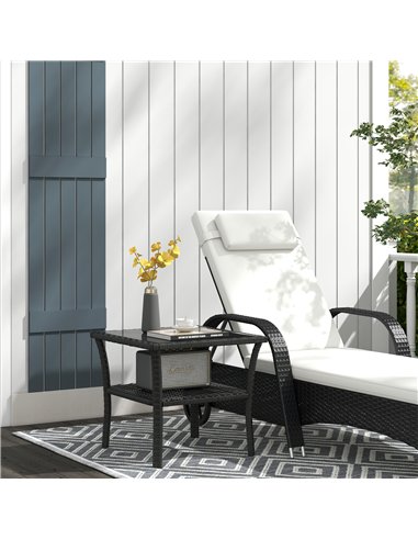 Outsunny Two-tier PE Rattan Square Coffee Table - Black