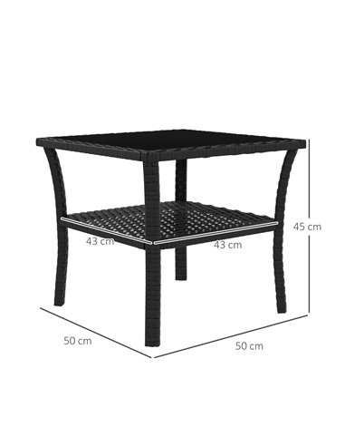 Outsunny Two-tier PE Rattan Square Coffee Table - Black