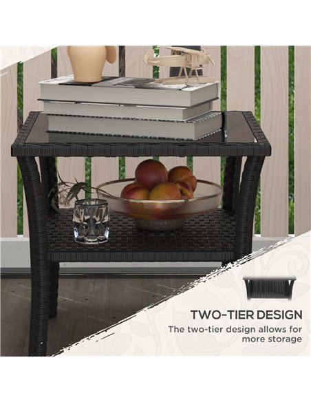 Outsunny Two-tier PE Rattan Square Coffee Table - Black - pic 163878 | FastDaddyshop