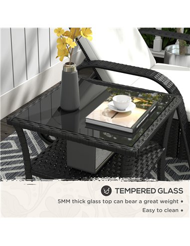 Outsunny Two-tier PE Rattan Square Coffee Table - Black