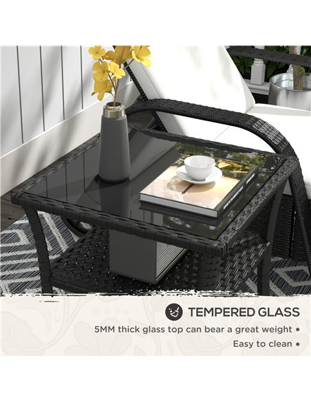 Outsunny Two-tier PE Rattan Square Coffee Table - Black - pic 163879 | FastDaddyshop