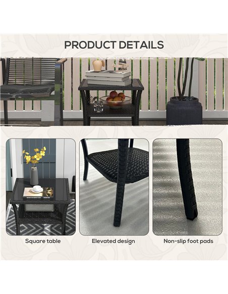 Outsunny Two-tier PE Rattan Square Coffee Table - Black - pic 163880 | FastDaddyshop