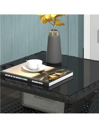 Outsunny Two-tier PE Rattan Square Coffee Table - Black