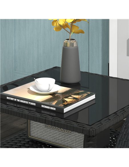 Outsunny Two-tier PE Rattan Square Coffee Table - Black - pic 163881 | FastDaddyshop